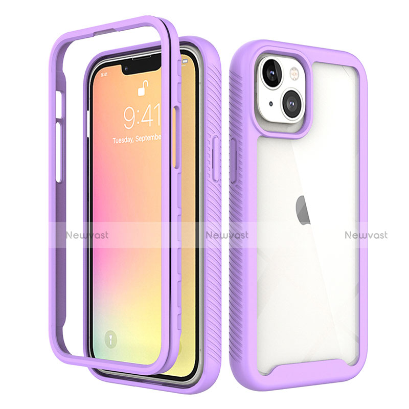 Ultra-thin Silicone Gel Soft Matte Finish Front and Back Case 360 Degrees Cover for Apple iPhone 14 Purple