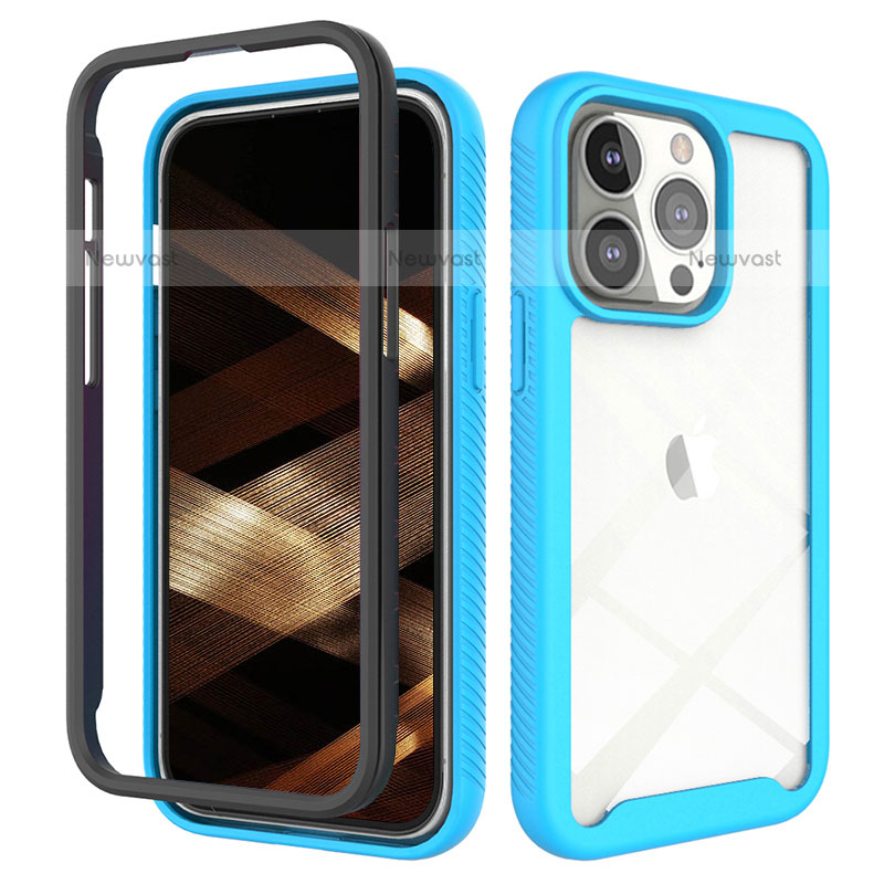 Ultra-thin Silicone Gel Soft Matte Finish Front and Back Case 360 Degrees Cover for Apple iPhone 15 Pro Max Sky Blue