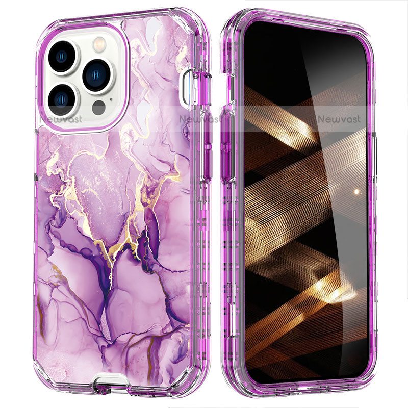 Ultra-thin Silicone Gel Soft Matte Finish Front and Back Case 360 Degrees Cover YJ1 for Apple iPhone 15 Pro Max Purple