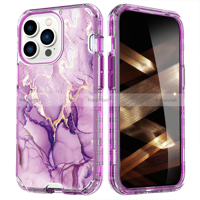 Ultra-thin Silicone Gel Soft Matte Finish Front and Back Case 360 Degrees Cover YJ1 for Apple iPhone 15 Pro Purple