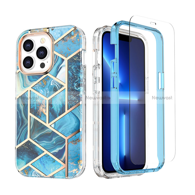 Ultra-thin Silicone Gel Soft Matte Finish Front and Back Case 360 Degrees Cover YJ3 for Apple iPhone 13 Pro Max Blue