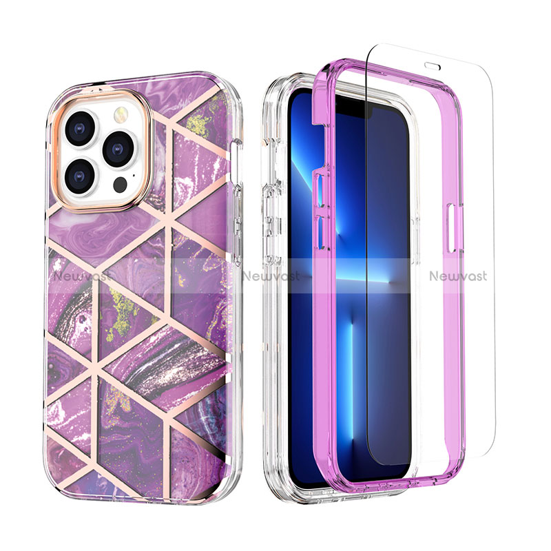 Ultra-thin Silicone Gel Soft Matte Finish Front and Back Case 360 Degrees Cover YJ3 for Apple iPhone 13 Pro Max Purple