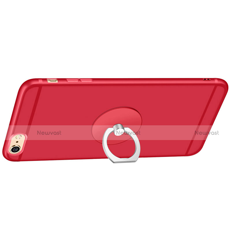 Ultra-thin Silicone TPU Soft Case with Finger Ring Stand for Apple iPhone 6 Plus Red