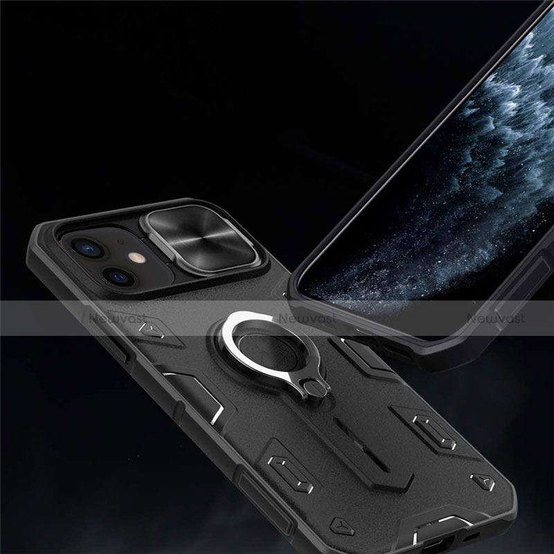 Ultra-thin Silicone TPU Soft Case with Magnetic Finger Ring Stand for Apple iPhone 12 Mini Black