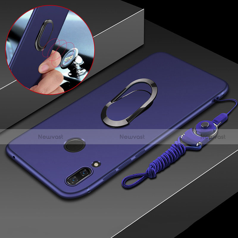 Ultra-thin Silicone TPU Soft Case with Magnetic Finger Ring Stand for Huawei P Smart+ Plus Blue