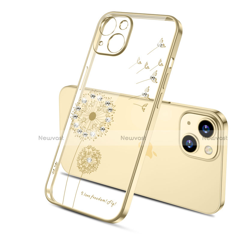 Ultra-thin Transparent Flowers Soft Case Cover for Apple iPhone 13 Gold