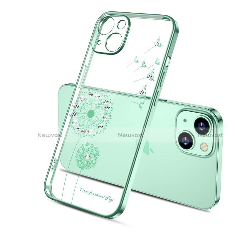 Ultra-thin Transparent Flowers Soft Case Cover for Apple iPhone 15 Green