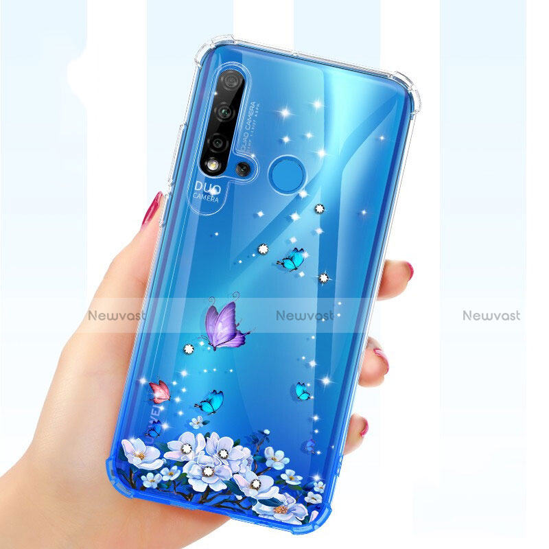 Ultra-thin Transparent Flowers Soft Case Cover for Huawei Nova 5i Purple
