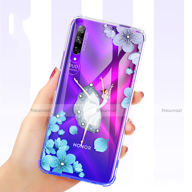 Ultra-thin Transparent Flowers Soft Case Cover for Huawei P Smart Pro (2019) Blue