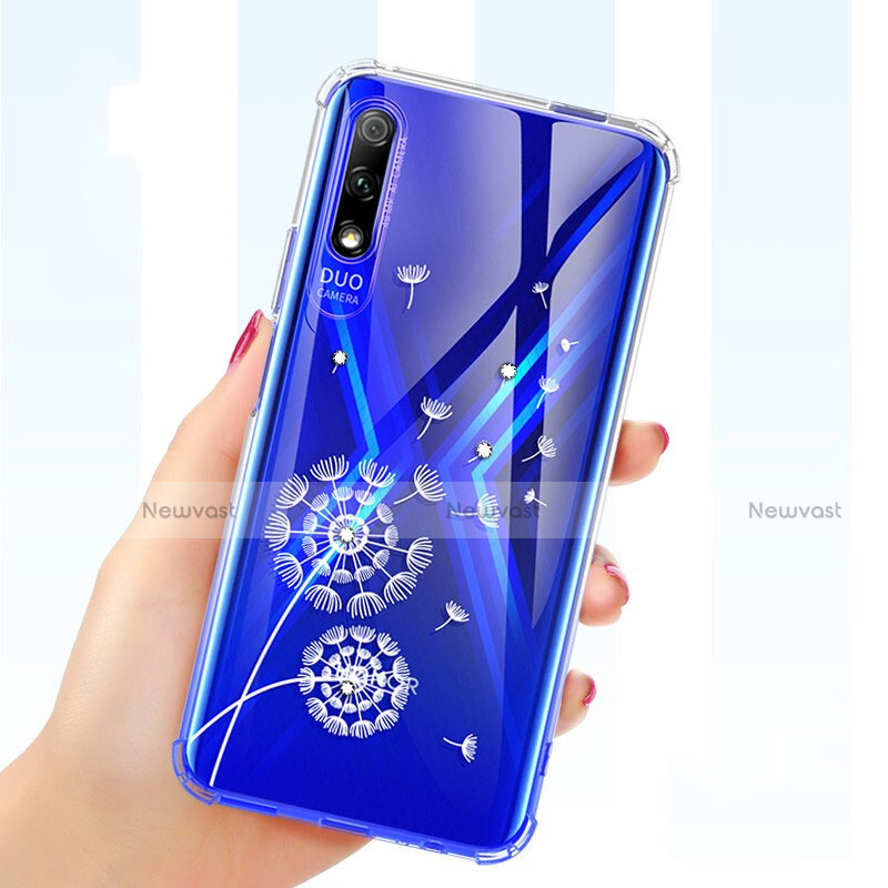 Ultra-thin Transparent Flowers Soft Case Cover for Huawei P Smart Z (2019) Blue