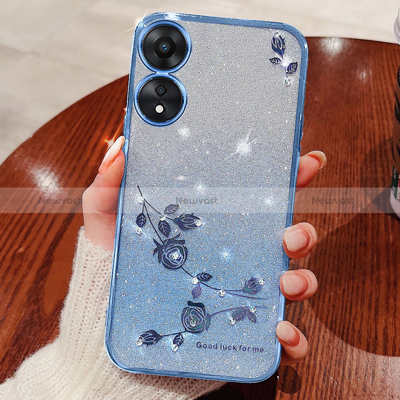 Ultra-thin Transparent Flowers Soft Case Cover for Oppo A38 Blue