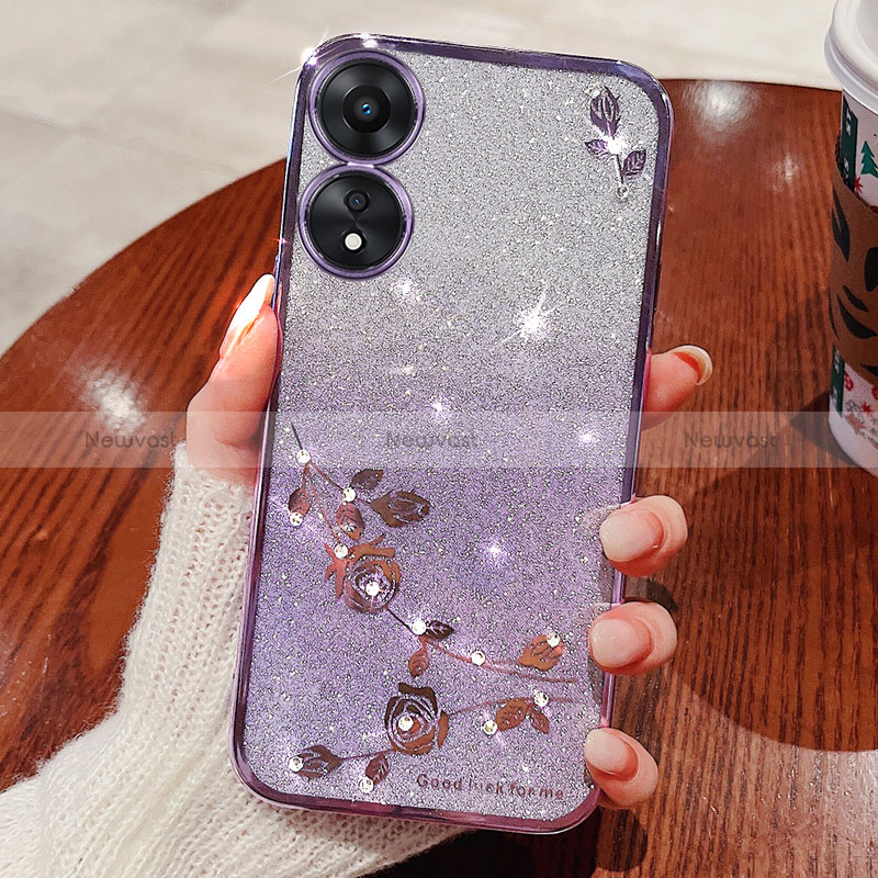 Ultra-thin Transparent Flowers Soft Case Cover for Oppo A78 4G Purple