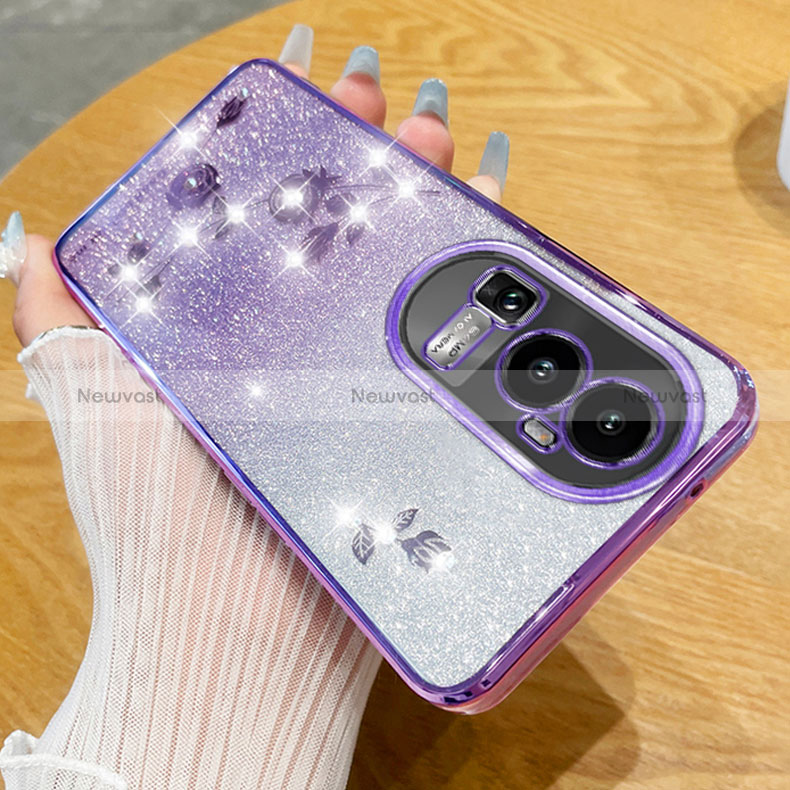 Ultra-thin Transparent Flowers Soft Case Cover for Oppo Reno10 Pro+ Plus 5G Purple