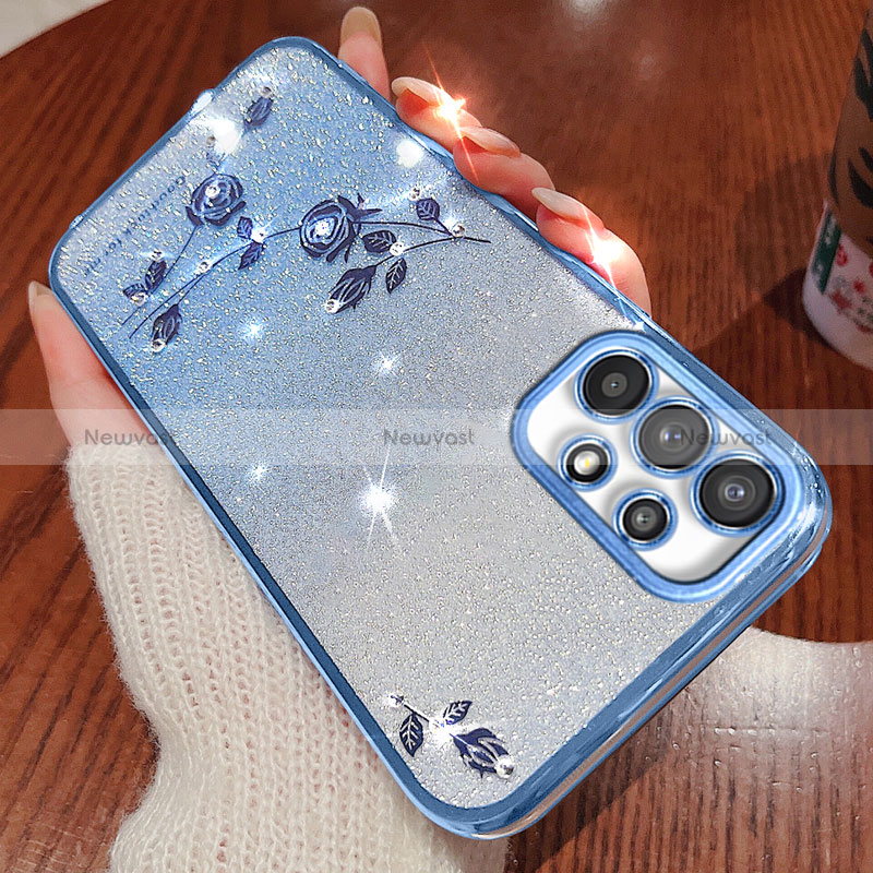Ultra-thin Transparent Flowers Soft Case Cover for Samsung Galaxy A32 4G Blue