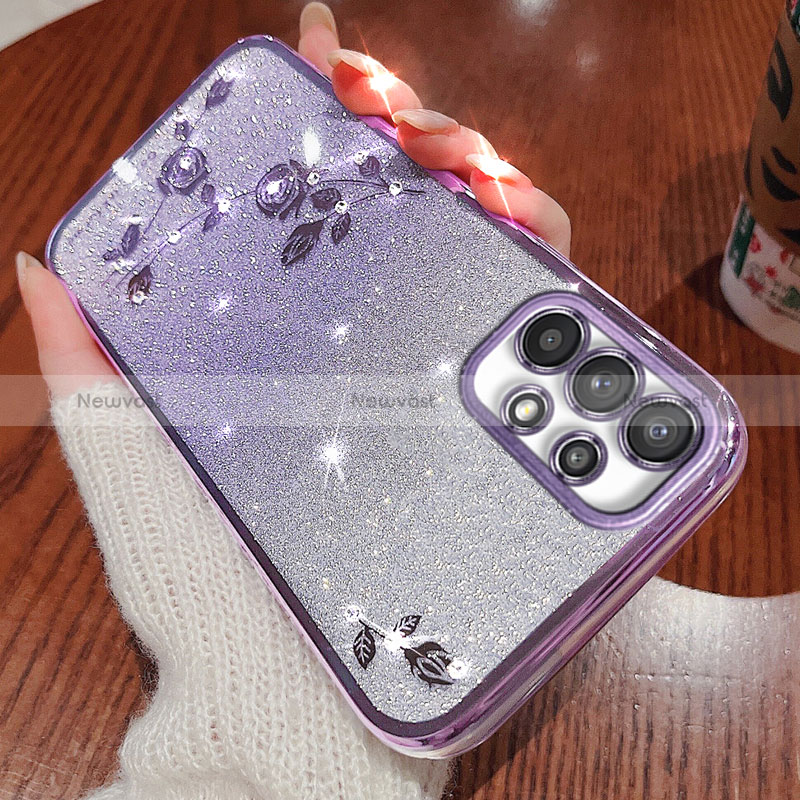 Ultra-thin Transparent Flowers Soft Case Cover for Samsung Galaxy A32 4G Purple