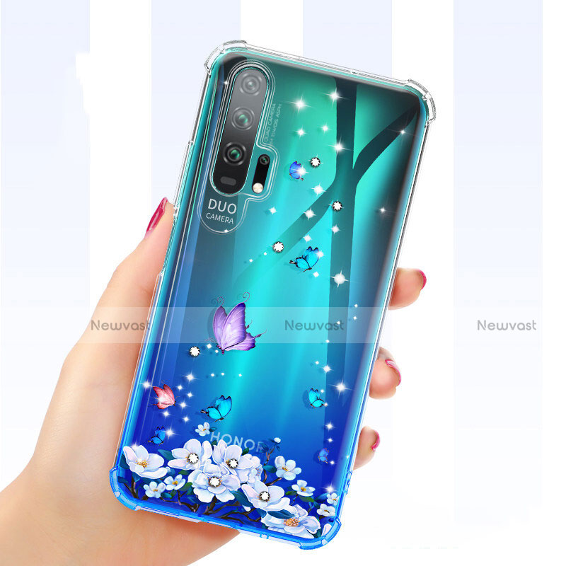 Ultra-thin Transparent Flowers Soft Case Cover K01 for Huawei Honor 20 Pro Blue