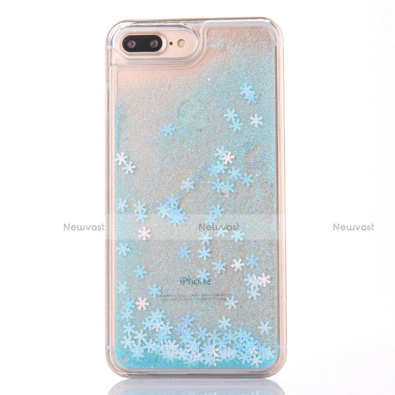 Ultra-thin Transparent Flowers Soft Case Cover T01 for Apple iPhone 7 Plus Sky Blue