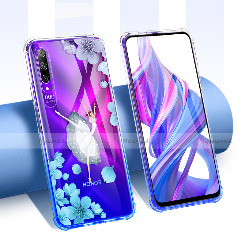 Ultra-thin Transparent Flowers Soft Case Cover T01 for Huawei Honor 9X Pro Blue