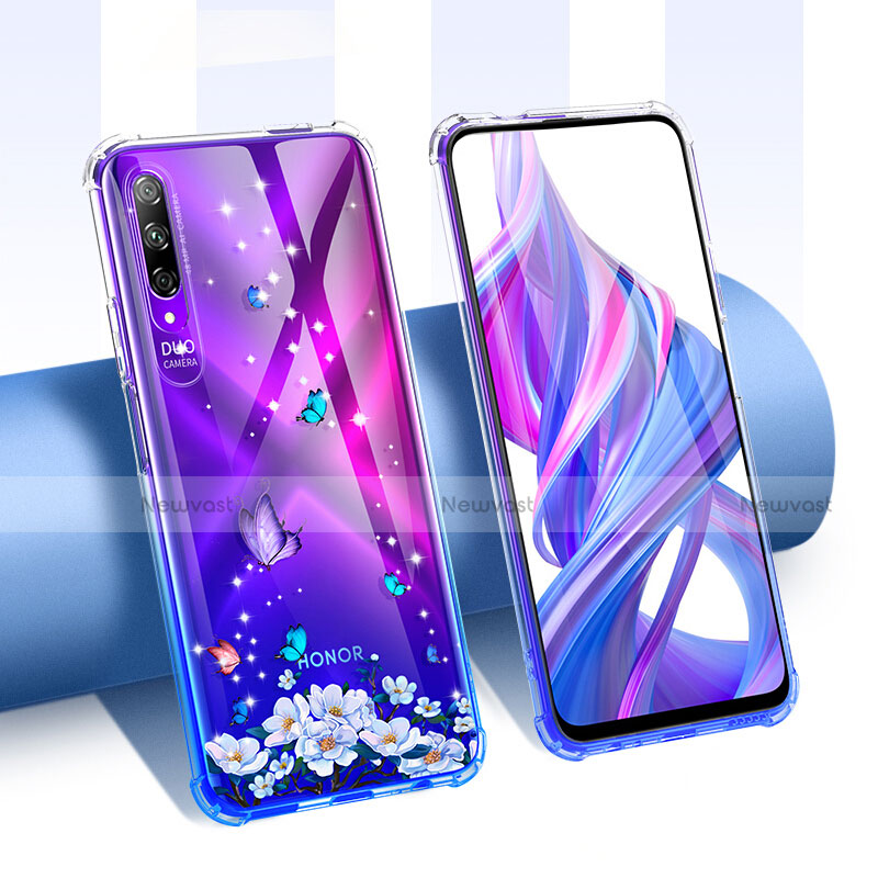 Ultra-thin Transparent Flowers Soft Case Cover T01 for Huawei P Smart Pro (2019) Purple