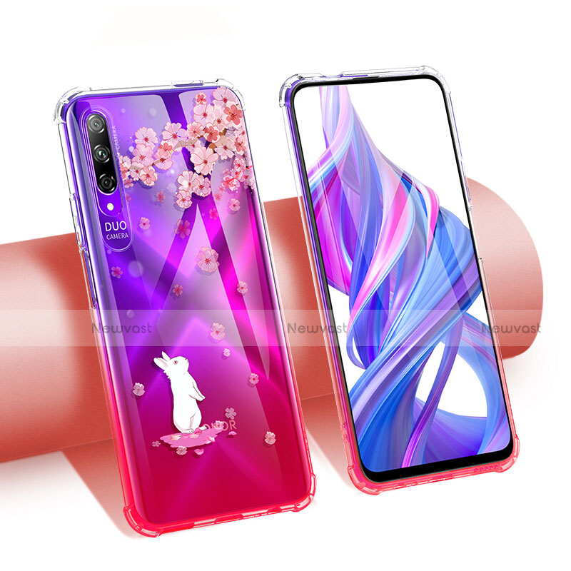 Ultra-thin Transparent Flowers Soft Case Cover T01 for Huawei P Smart Pro (2019) Red