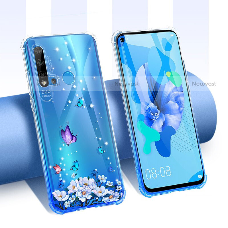 Ultra-thin Transparent Flowers Soft Case Cover T01 for Huawei P20 Lite (2019) Purple