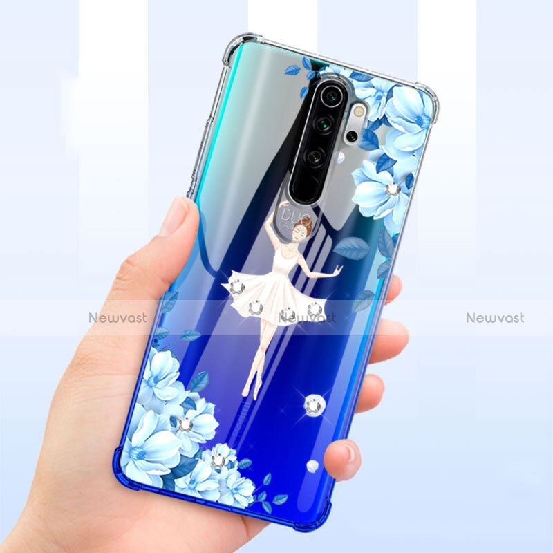 Ultra-thin Transparent Flowers Soft Case Cover T01 for Xiaomi Redmi Note 8 Pro Blue