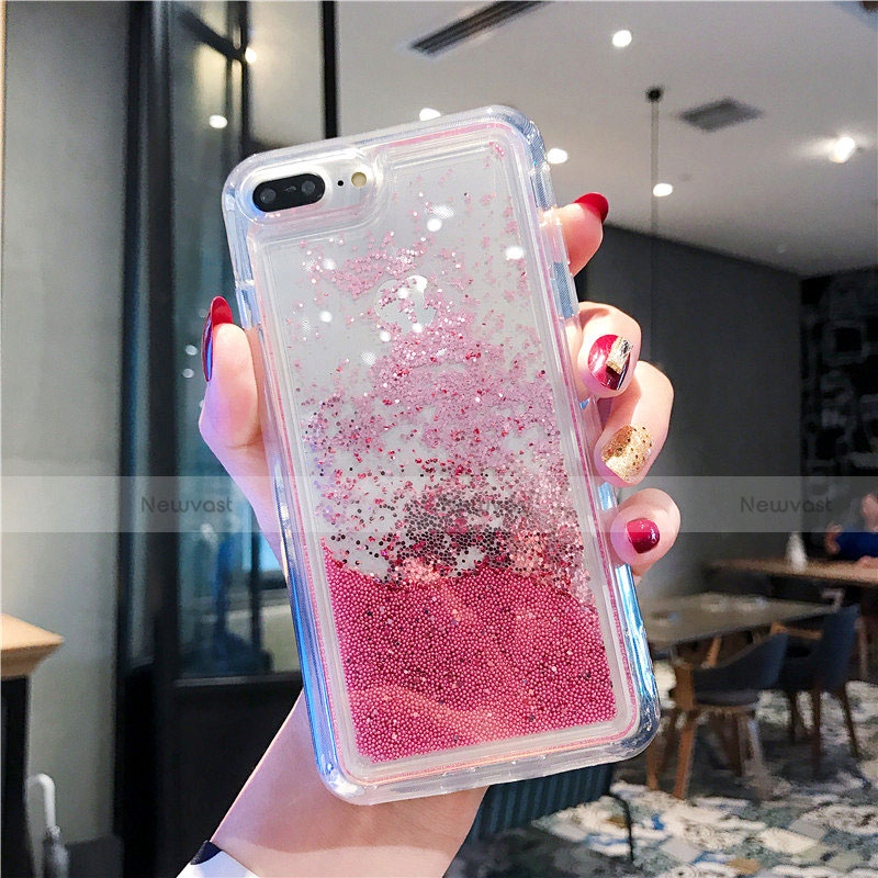 Ultra-thin Transparent Flowers Soft Case Cover T02 for Apple iPhone 7 Plus Red