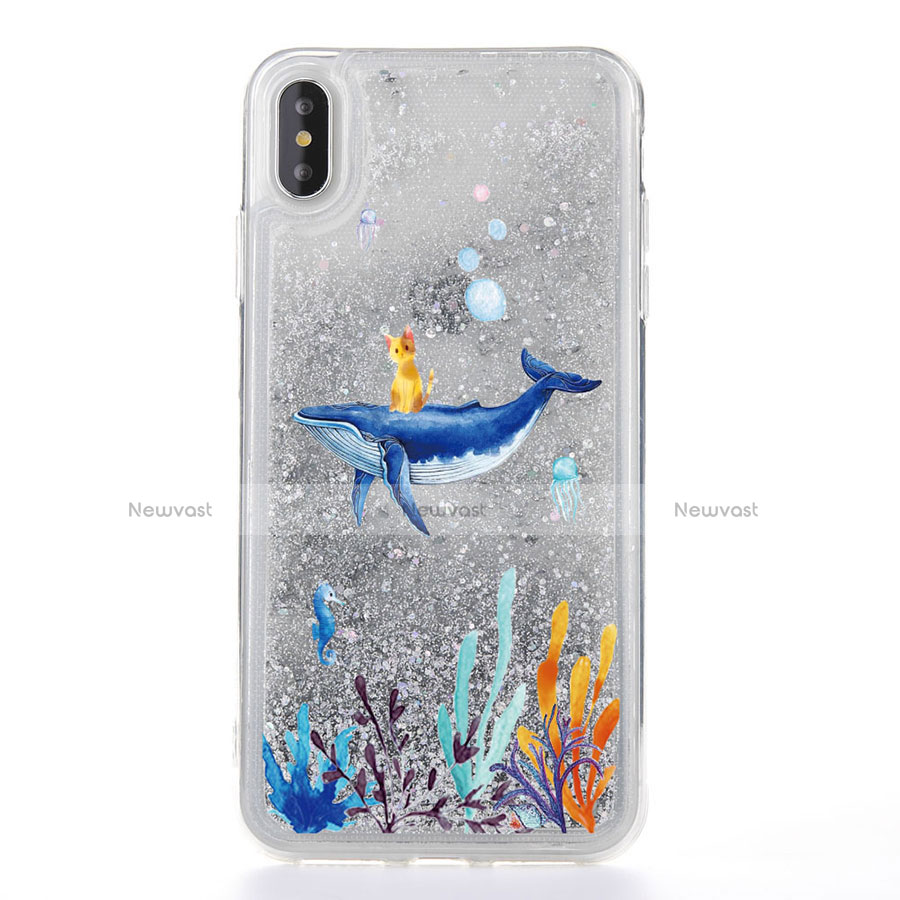 Ultra-thin Transparent Flowers Soft Case Cover T17 for Apple iPhone X Blue