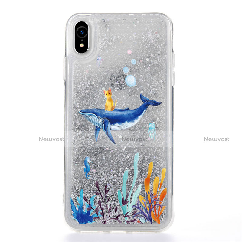 Ultra-thin Transparent Flowers Soft Case Cover T17 for Apple iPhone XR Blue