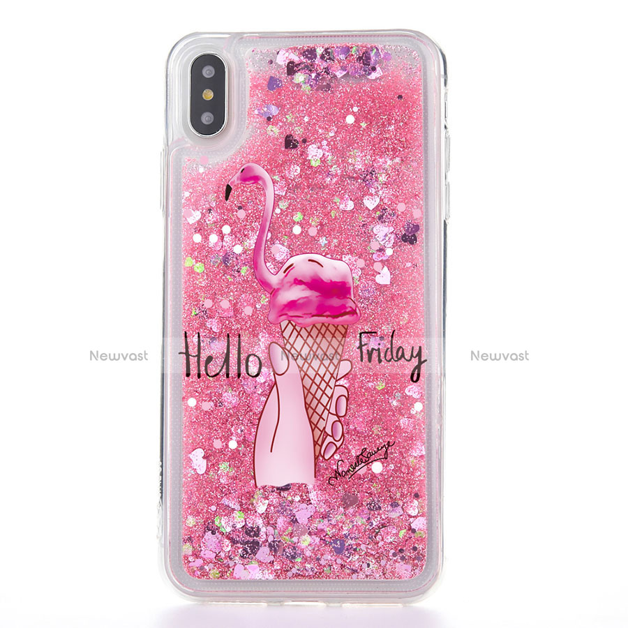 Ultra-thin Transparent Flowers Soft Case Cover T20 for Apple iPhone Xs Max Hot Pink