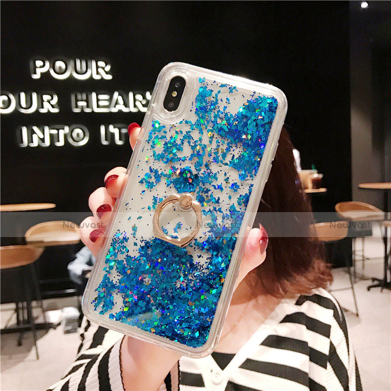 Ultra-thin Transparent Flowers Soft Case Cover T25 for Apple iPhone Xs Blue