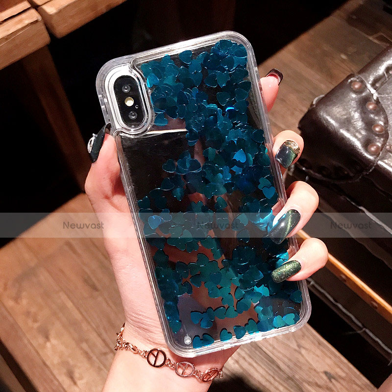 Ultra-thin Transparent Flowers Soft Case Cover T26 for Apple iPhone Xs Blue