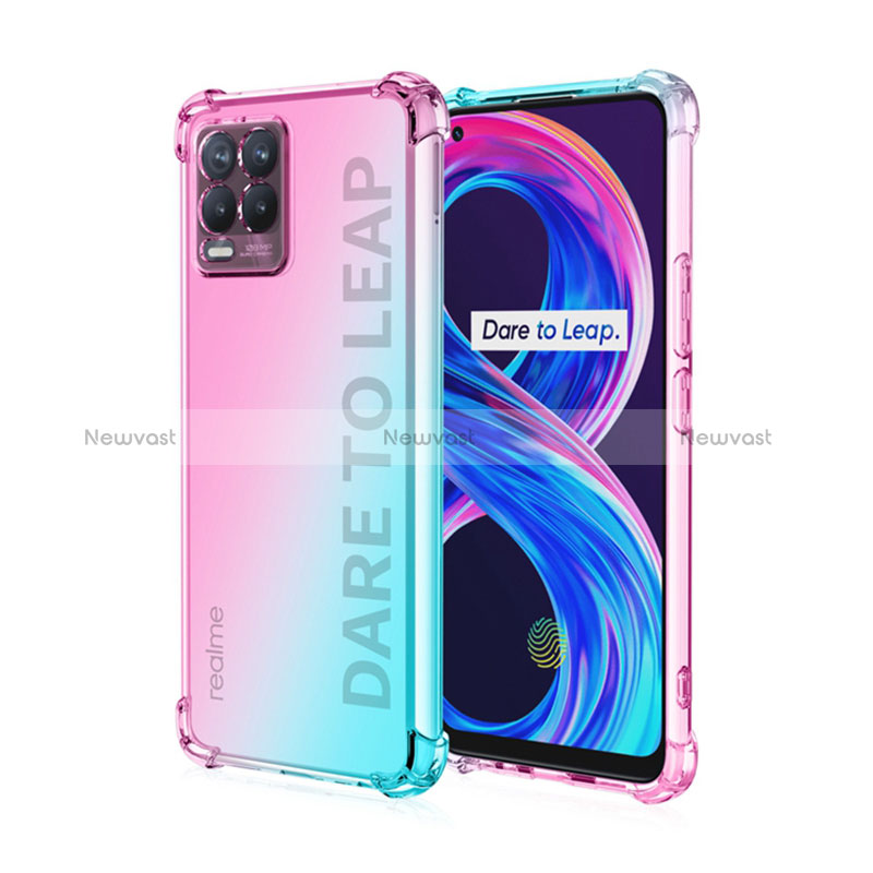 Ultra-thin Transparent Gel Gradient Soft Case Cover for Realme 8 4G Cyan