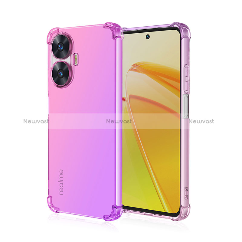 Ultra-thin Transparent Gel Gradient Soft Case Cover for Realme C55 Hot Pink