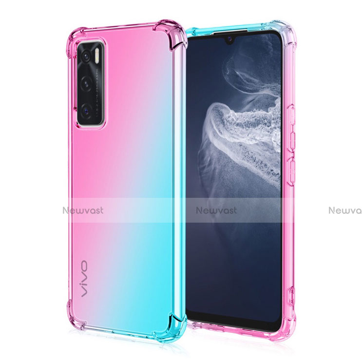 Ultra-thin Transparent Gel Gradient Soft Case Cover for Vivo V20 SE Cyan