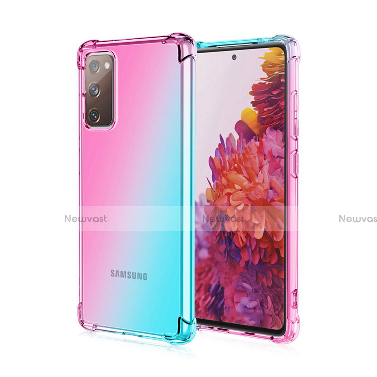 Ultra-thin Transparent Gel Gradient Soft Case Cover G01 for Samsung Galaxy S20 FE 4G Cyan