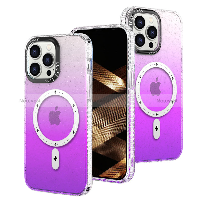 Ultra-thin Transparent Gel Gradient Soft Case Cover with Mag-Safe Magnetic for Apple iPhone 13 Pro Purple