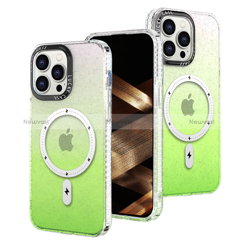 Ultra-thin Transparent Gel Gradient Soft Case Cover with Mag-Safe Magnetic for Apple iPhone 14 Pro Max Green