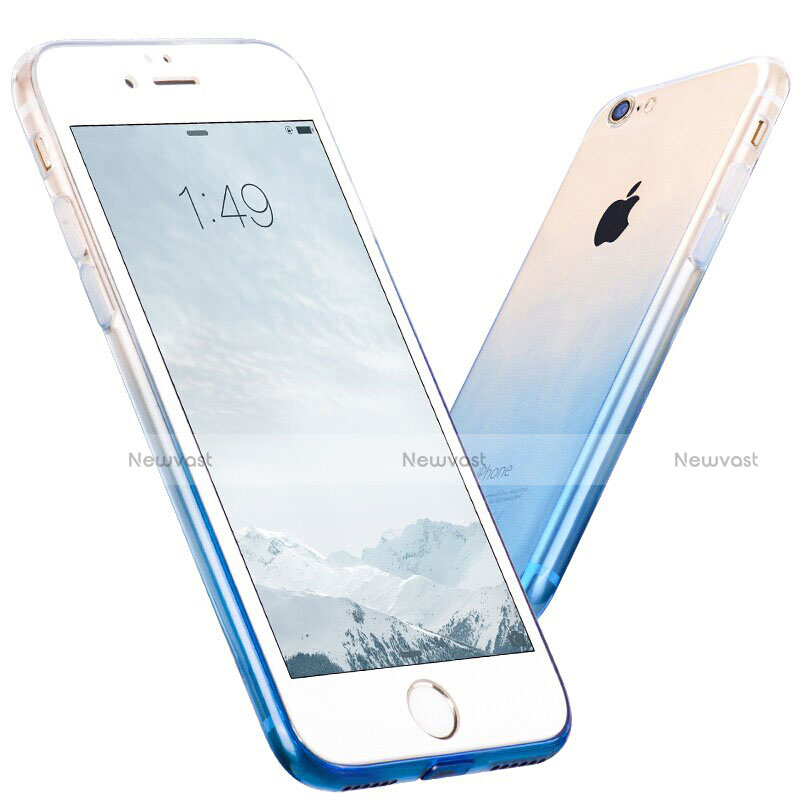 Ultra-thin Transparent Gel Gradient Soft Case with Finger Ring Stand for Apple iPhone 7 Blue