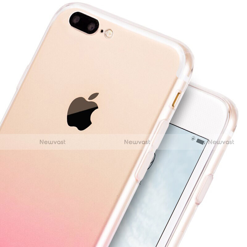 Ultra-thin Transparent Gel Gradient Soft Case with Finger Ring Stand for Apple iPhone 7 Plus Pink