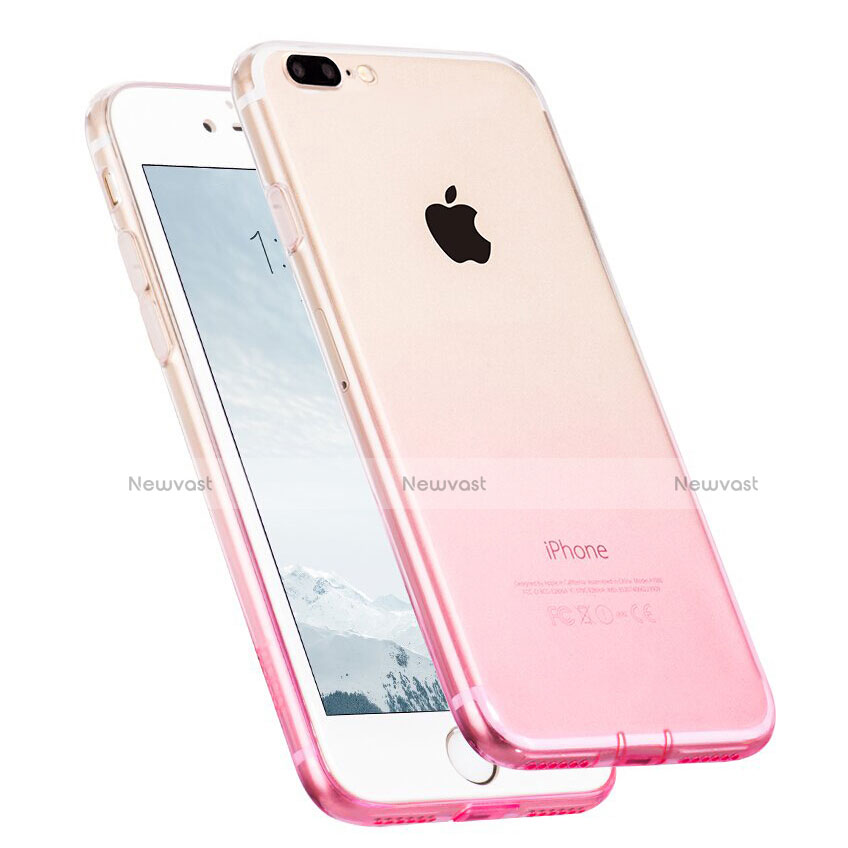 Ultra-thin Transparent Gel Gradient Soft Case with Finger Ring Stand for Apple iPhone 7 Plus Pink