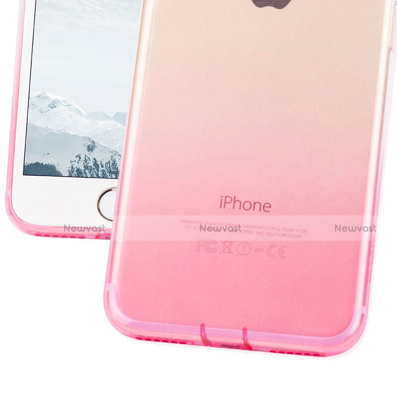 Ultra-thin Transparent Gel Gradient Soft Case with Finger Ring Stand for Apple iPhone 7 Plus Pink