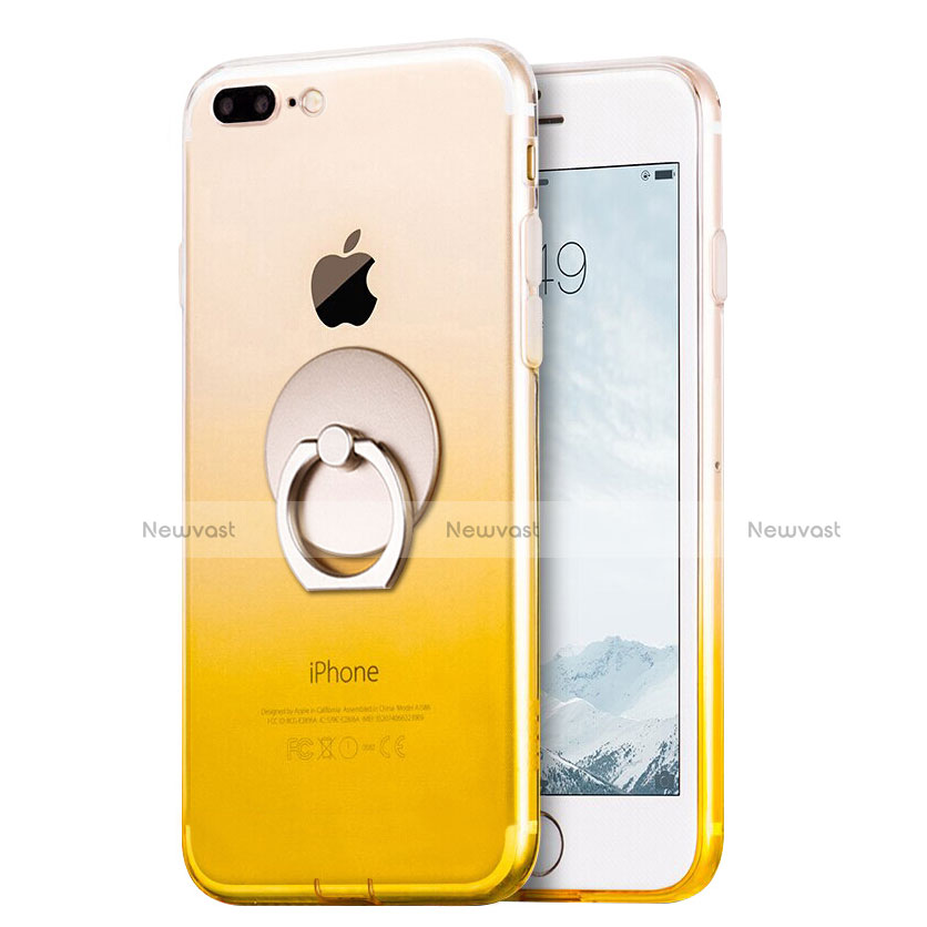 Ultra-thin Transparent Gel Gradient Soft Case with Finger Ring Stand for Apple iPhone 7 Plus Yellow