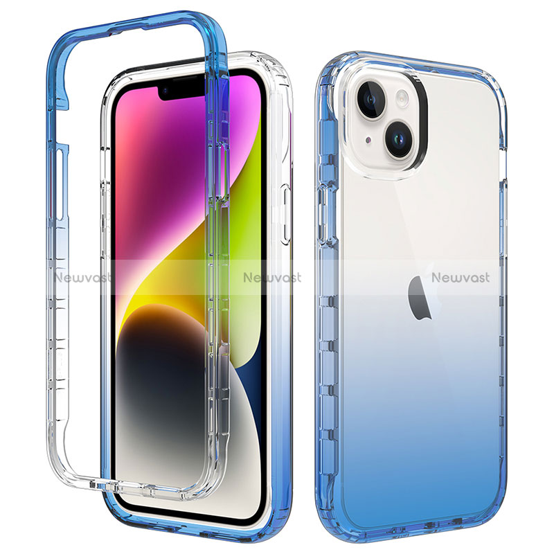 Ultra-thin Transparent Gel Gradient Soft Matte Finish Front and Back Case 360 Degrees Cover for Apple iPhone 14 Blue