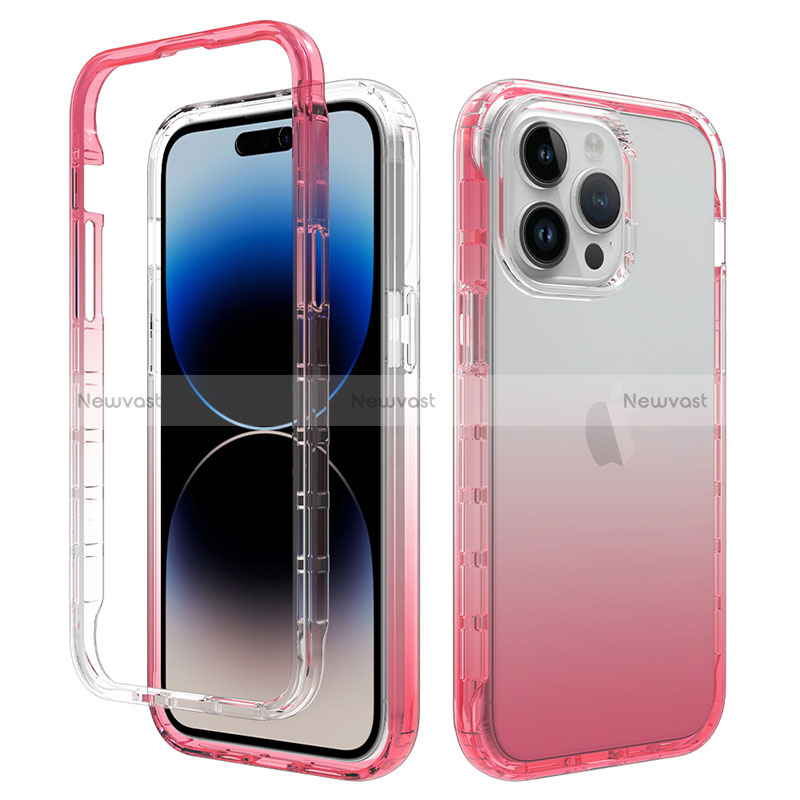 Ultra-thin Transparent Gel Gradient Soft Matte Finish Front and Back Case 360 Degrees Cover for Apple iPhone 14 Pro Max Red