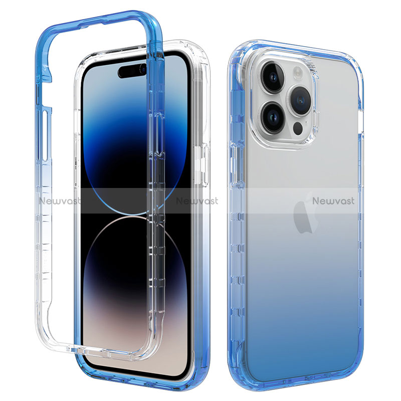 Ultra-thin Transparent Gel Gradient Soft Matte Finish Front and Back Case 360 Degrees Cover for Apple iPhone 15 Pro Blue