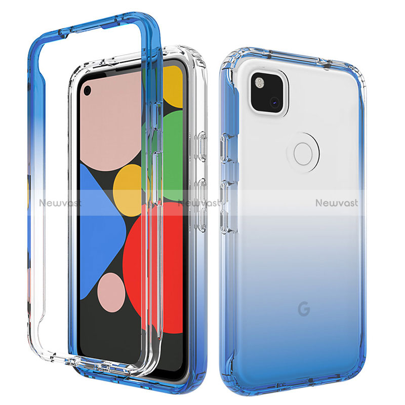 Ultra-thin Transparent Gel Gradient Soft Matte Finish Front and Back Case 360 Degrees Cover for Google Pixel 4a Blue