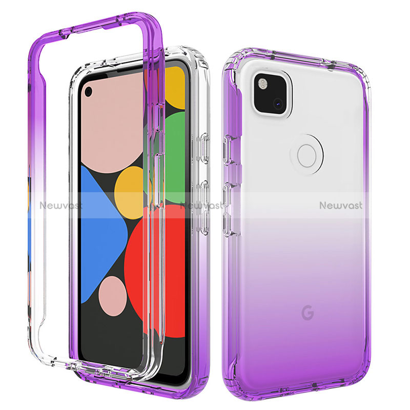 Ultra-thin Transparent Gel Gradient Soft Matte Finish Front and Back Case 360 Degrees Cover for Google Pixel 4a Purple