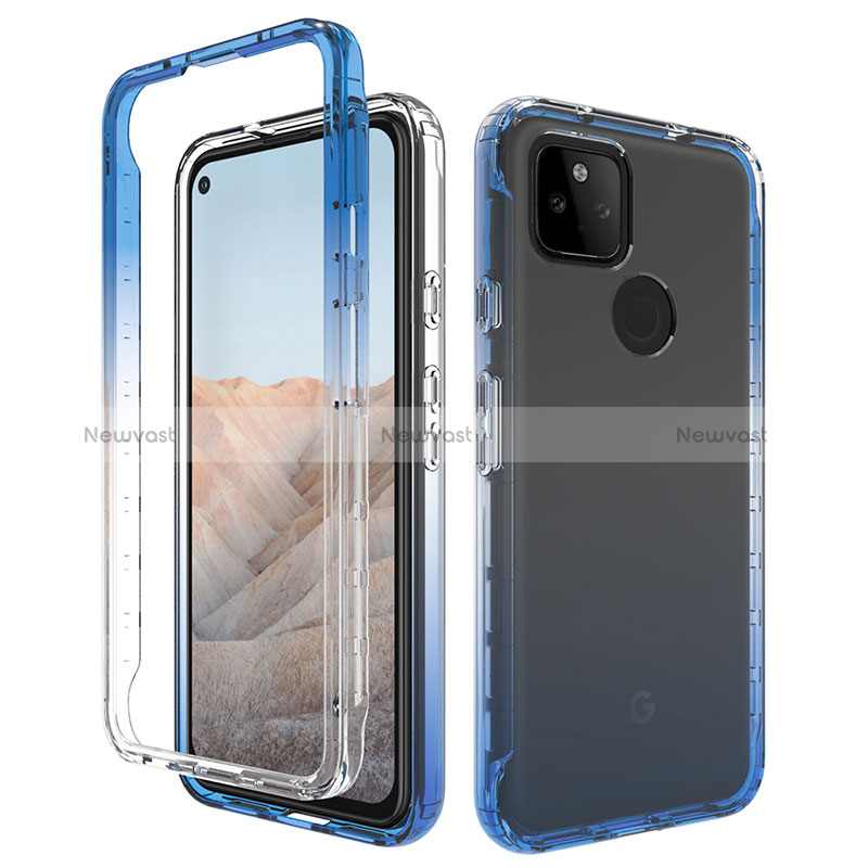 Ultra-thin Transparent Gel Gradient Soft Matte Finish Front and Back Case 360 Degrees Cover for Google Pixel 5a 5G Blue