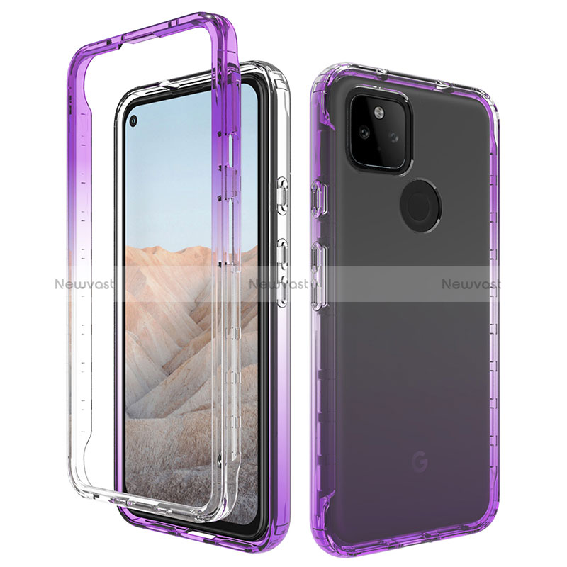 Ultra-thin Transparent Gel Gradient Soft Matte Finish Front and Back Case 360 Degrees Cover for Google Pixel 5a 5G Purple